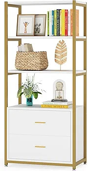 Tribesigns Bookcase, 4-Tier Bookshelf with 2 Drawers, Etagere Standard Book Shelves Display Shelf... | Amazon (US)