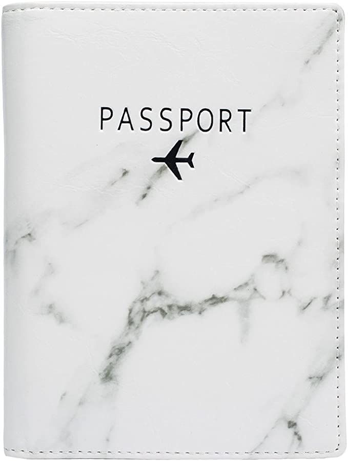 Leotruny Passport Holder Cover Waterproof Rfid Blocking Travel Wallet Case (White Marble) | Amazon (US)