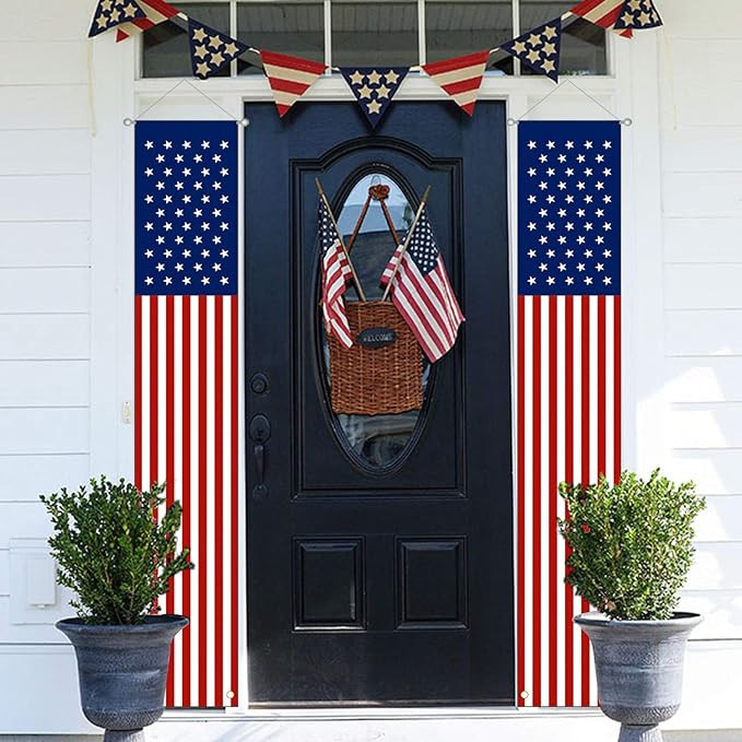 MAIAGO 2Pcs Patriotic Decorations, 4th of July Decorations Porch Sign, American Flag Wall Hanging... | Amazon (US)