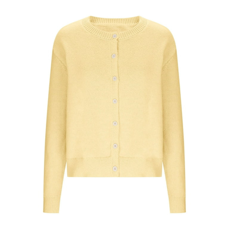 Amidoa Cardigan Women Sweater Long Sleeve Button up Yellow Fall Light Solid Knit Cardigans Women'... | Walmart (US)