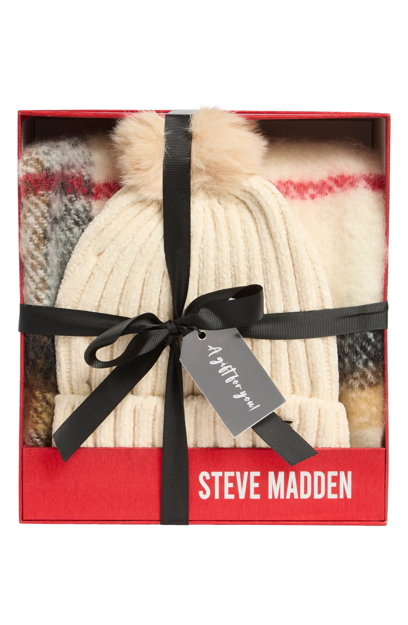 Steve Madden Plaid Scarf & Chenille Beanie Gift Set | Nordstromrack | Nordstrom Rack