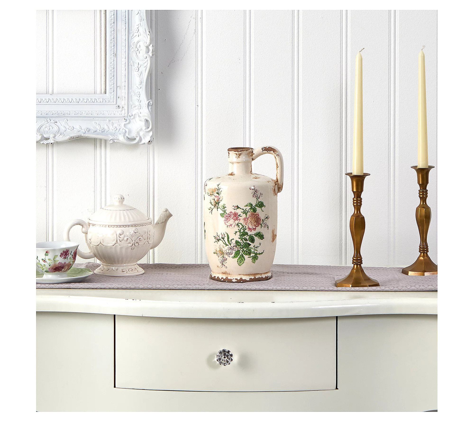 Nearly Natural 10"" Tuscan Ceramic Floral Print itcher | QVC