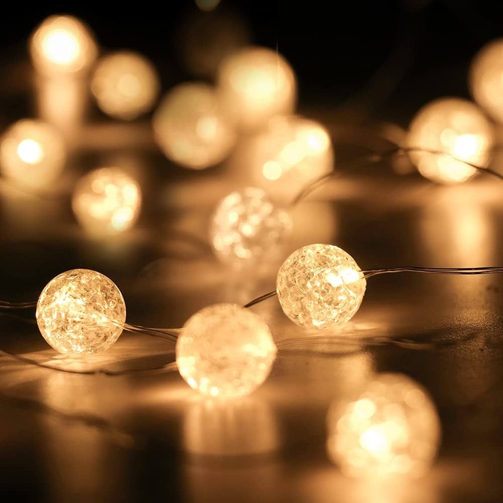 HuTools Globe String Lights for Bedroom, Decorative Christmas Lights, Crystal Crackle Ball Lights... | Amazon (US)