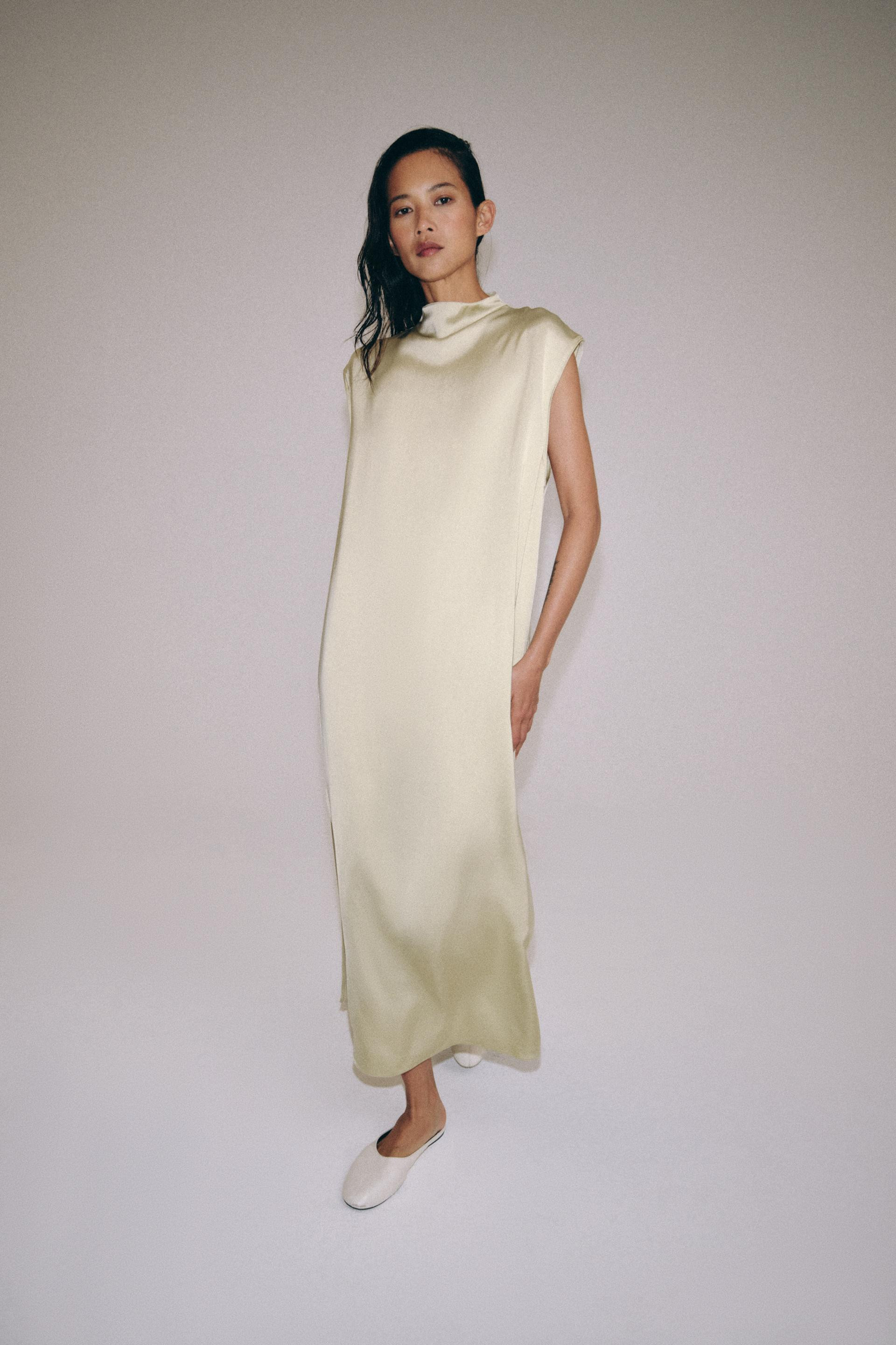 Zara - Zw Collection Satin Dress With Frog Fastening - Sea Green - M - Woman | Zara AU