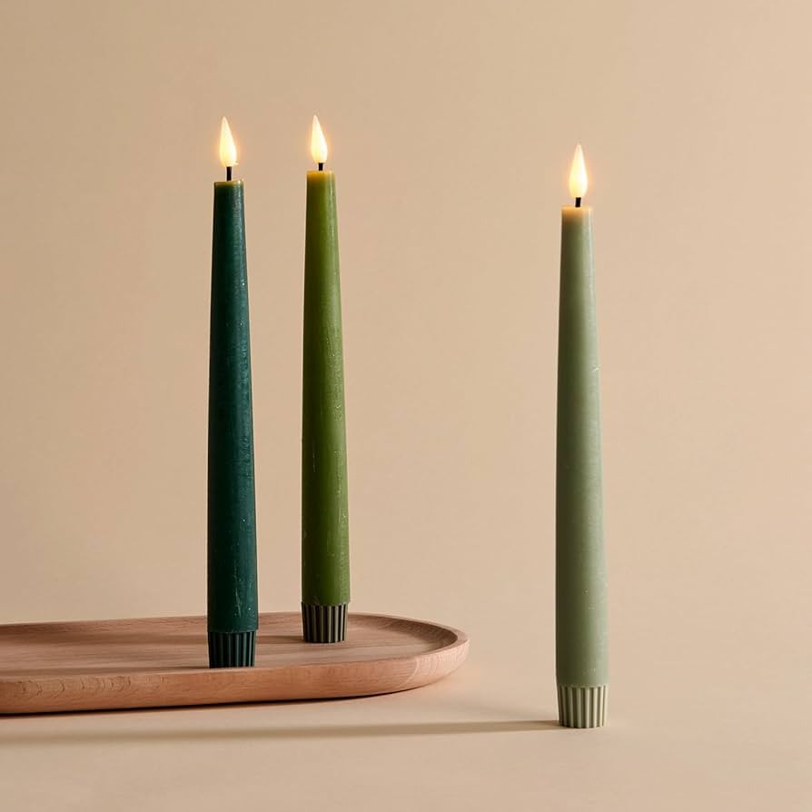 LampLust Battery Operated Candles with Remote, 9 Inch, 3 Pack Gradient Green LED Candles Flickeri... | Amazon (US)