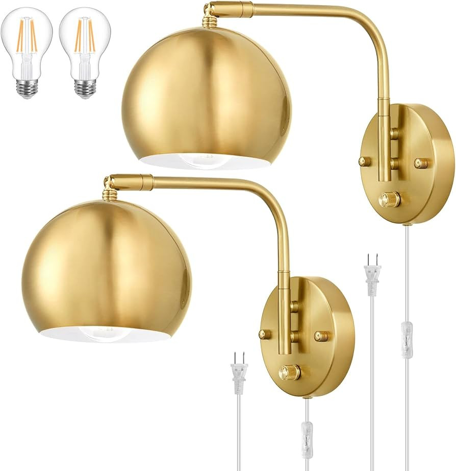 Wall Sconces Plug in, Dimmable Wall Sconce Swing Arm Wall Lights with Plug in Cord and Dimmer On/... | Amazon (US)