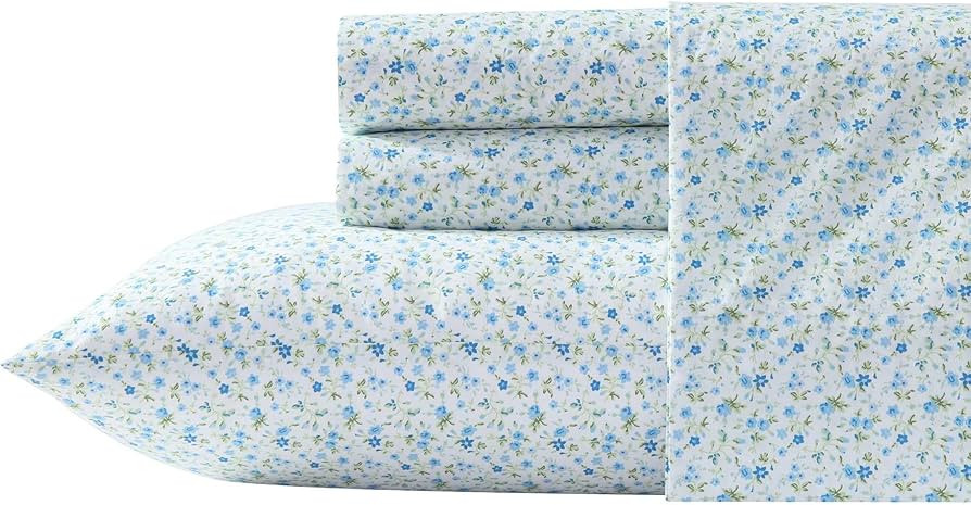 Laura Ashley - King Sheet Set, Crisp & Cool Cotton Percale Bedding with Deep Pockets, Lightweight... | Amazon (US)