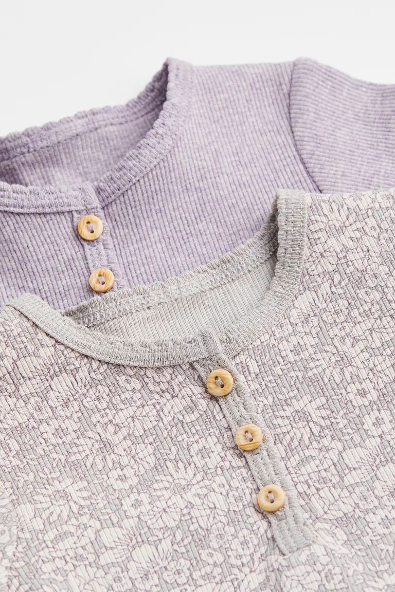 2-pack Long-sleeved Tops - Light purple/floral - Kids | H&M US | H&M (US + CA)