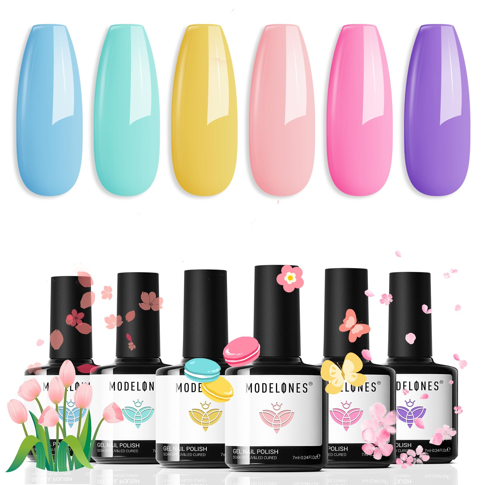 modelones Spring Pastel Gel Nail Polisht, 6 Colors Easter Pink Purple Blue Green Shades Macaron C... | Amazon (US)