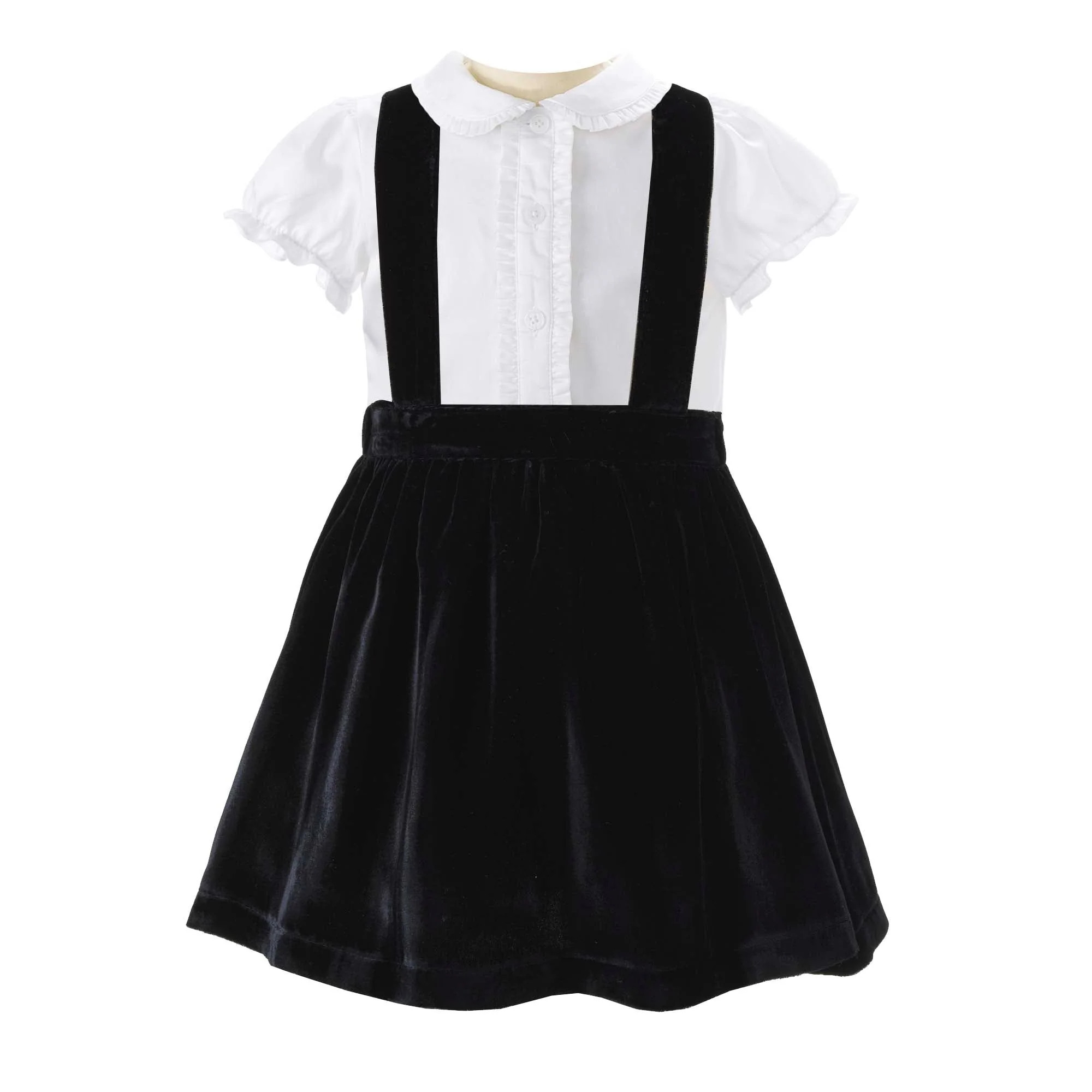 Eloise Black Silk Velvet Pinafore Set | Rachel Riley