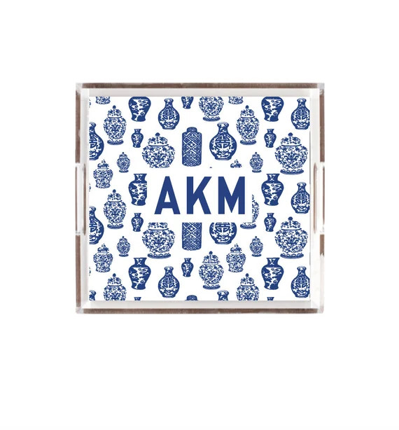 Ginger jar tray, Ginger jar monogrammed tray, Blue and white ginger jars, Monogrammed gift, Acryl... | Etsy (US)