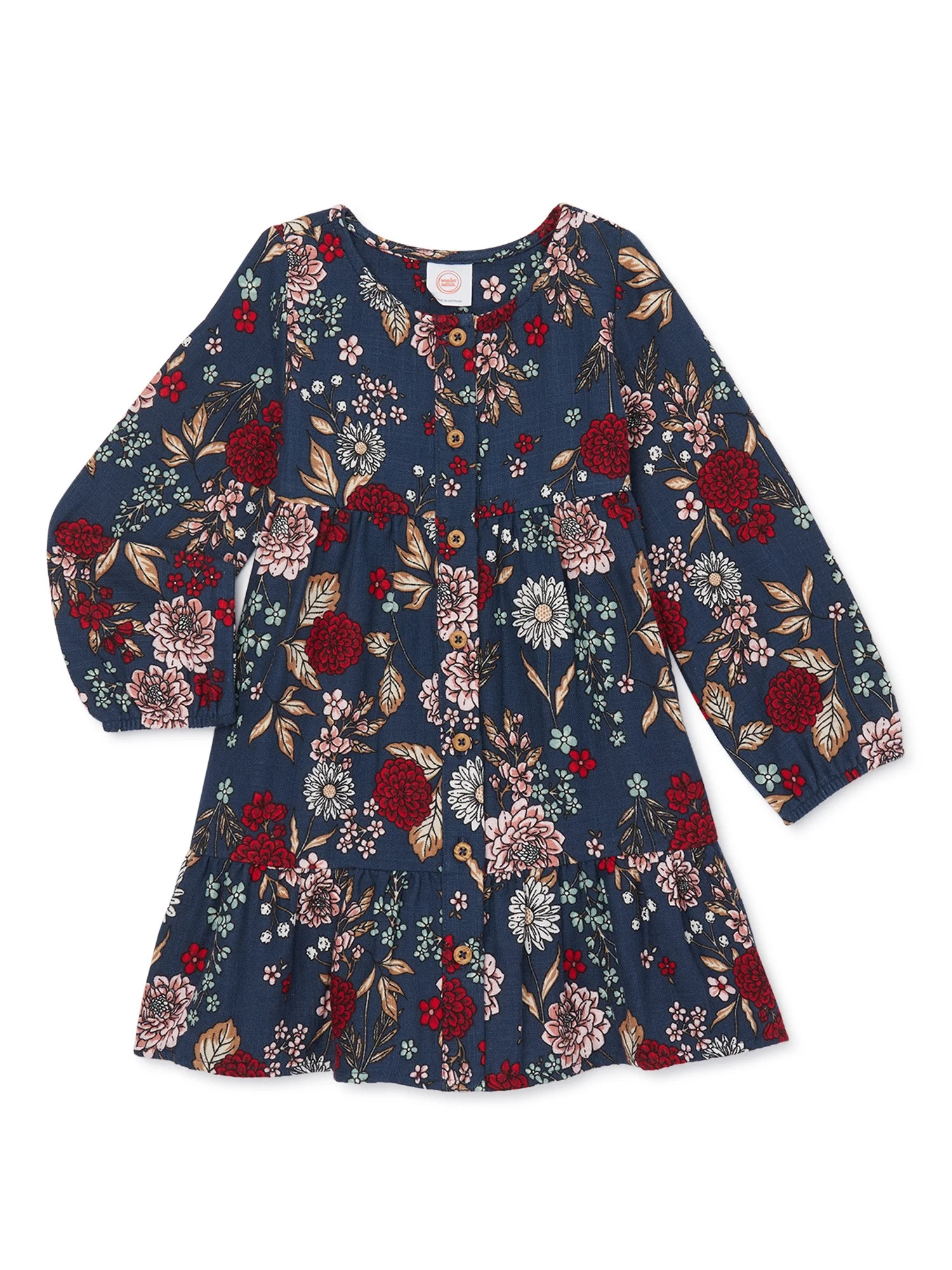 Wonder Nation Toddler Girl Long Sleeve Woven Dress, Sizes 12M - 5T - Walmart.com | Walmart (US)