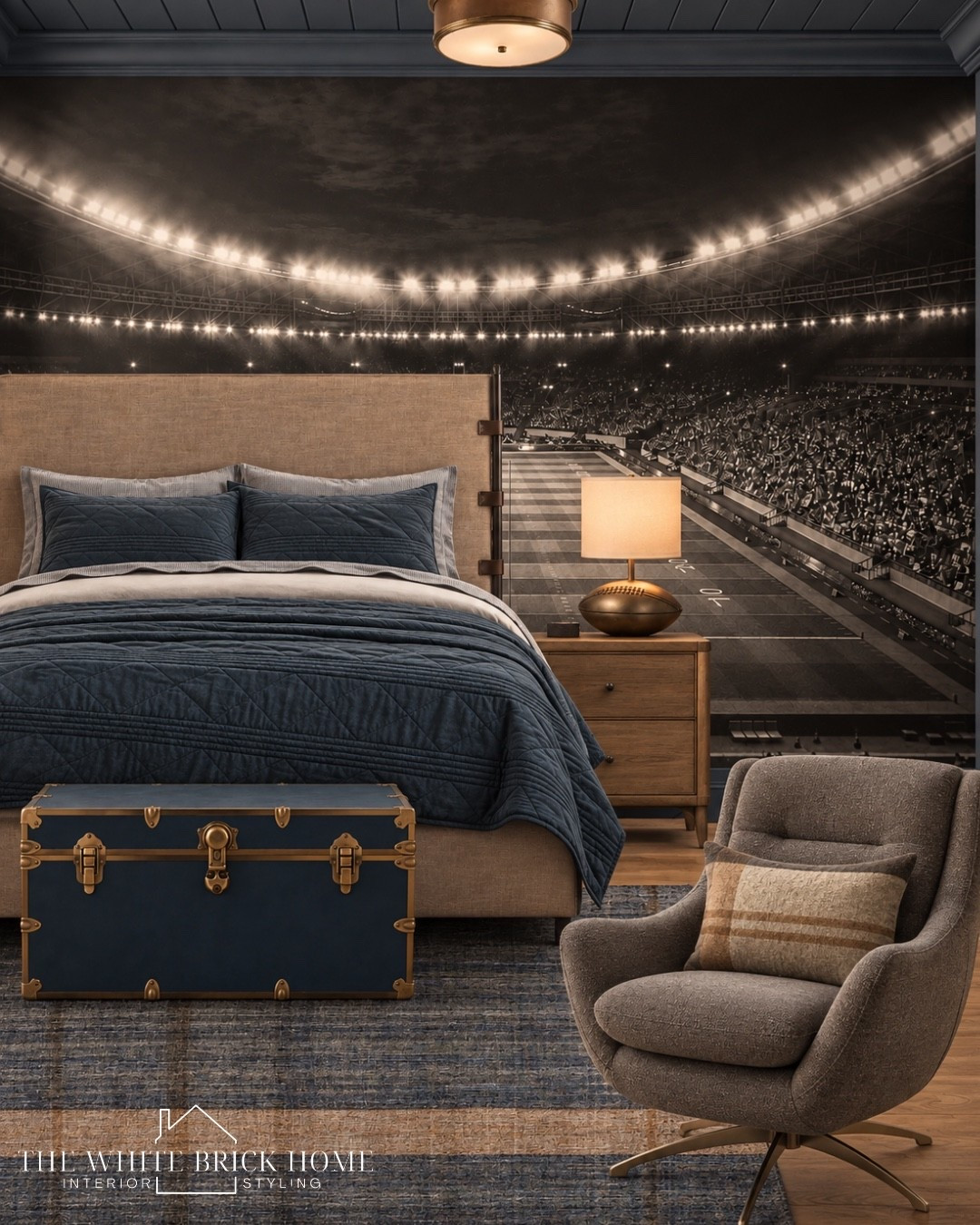 A sophisticated sports inspired boys bedroom that brings stadium energy home with rich navy tones, warm woods, and elevated details for a football themed boys room. 

Boys room, boys bedroom. Kids room, kids bedroom, boys room bed, boys room rug, boys room chair, boys room decor, boys room ideas, boys room rug, boys room wall mural, boys room bedding, boys room chair, boys room ideas, boys room rug, boys room furniture, boys room chair, boys room wall mural ideas, bedroom, bed, nightstand, wayfair, lamp, football themed bedroom, sports themed bedroom, home decor, teen boy, teen boy bedroom, teen room, bedroom, pottery barn teen, wayfair

#LTKHome #LTKmomlife #LTKKids
