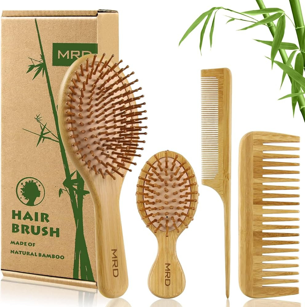MRD Hair Brush Set, Natural Bamboo Comb Paddle Detangling Hairbrush, Wide-tooth and tail comb No ... | Amazon (CA)