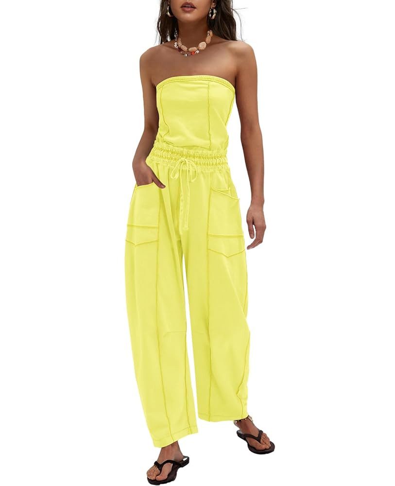 LAMISSCHE Womens Casual Strapless Jumpsuits off the Shoulder Summer Rompers Sleeveless One Piece ... | Amazon (US)