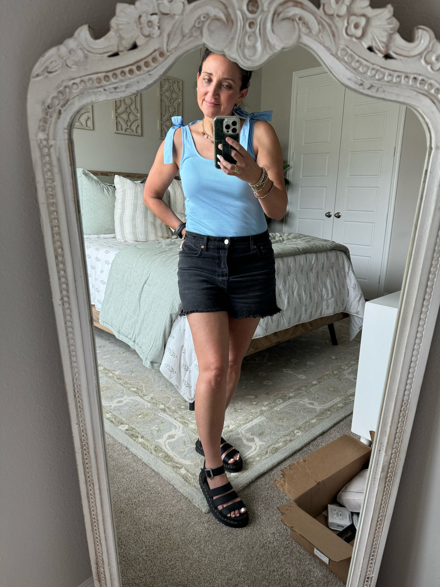 Summer look ☀️ Stay warm in this cute tank with bows. Comes in multiple colors! These sandals have been a staple for me as it gets hotter and hotter! 

#LTKfindsunder50 #LTKstyletip #LTKSeasonal