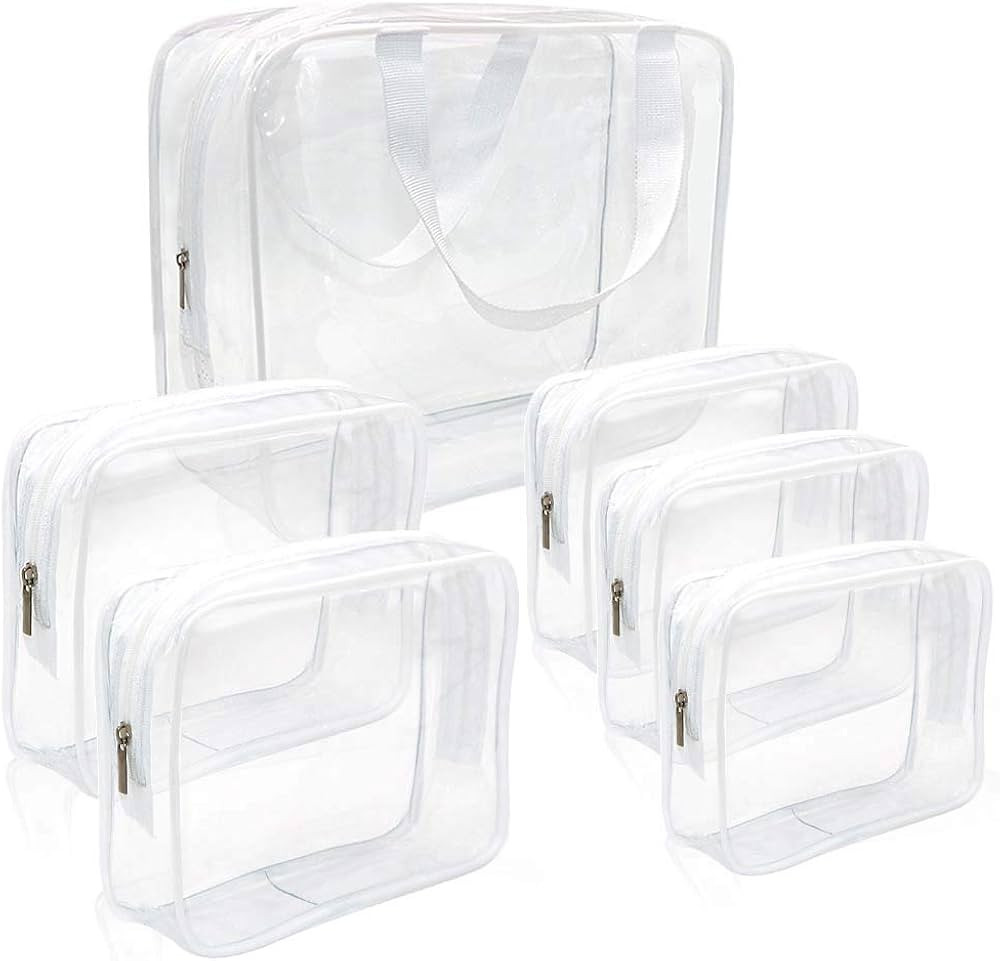 APREUTY Clear Makeup Bags, TSA Approved 6Pcs Cosmetic Makeup Bags Set Clear PVC with Zipper Handl... | Amazon (US)