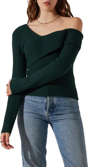 Asymmetric Foldover One-Shoulder Rib Sweater | Nordstrom