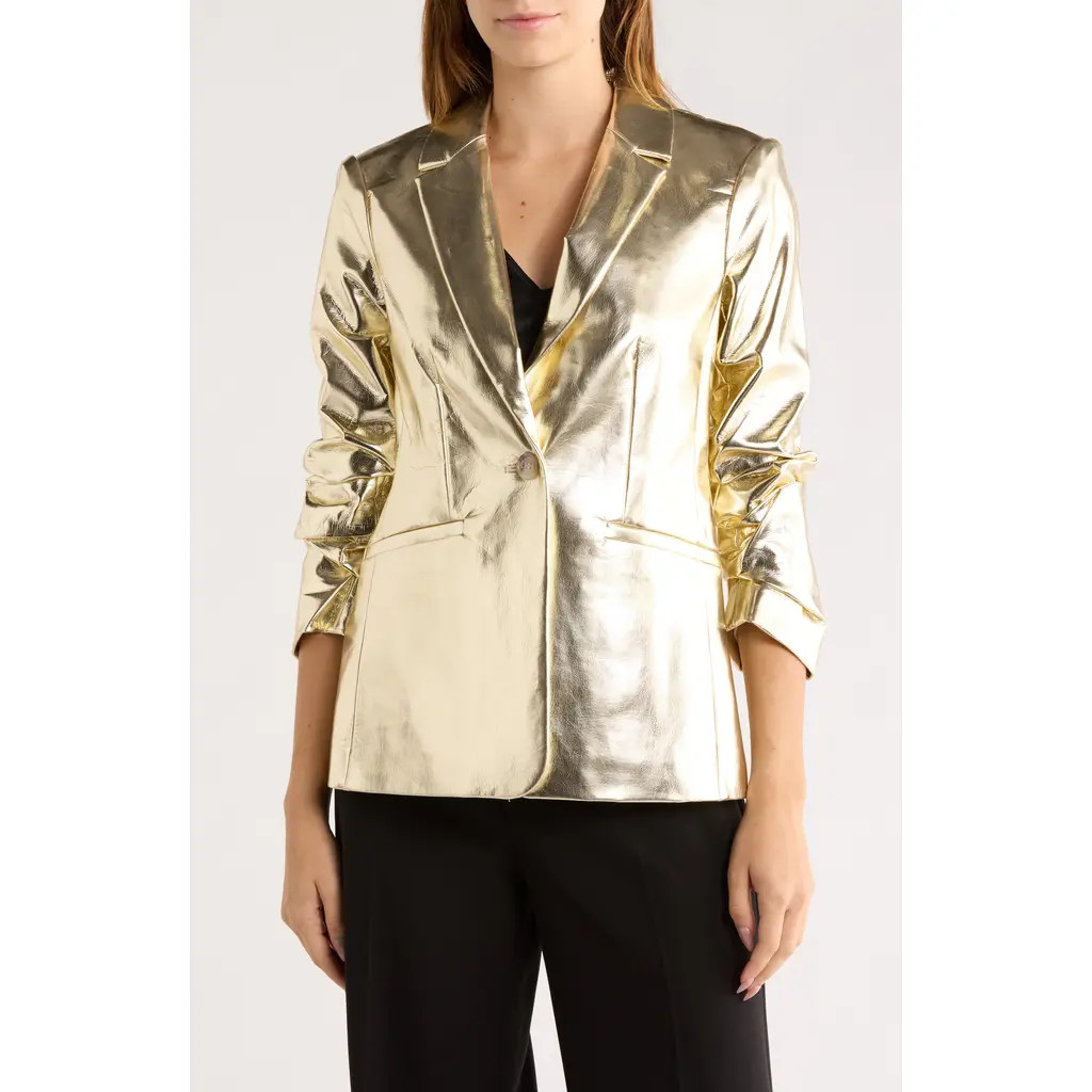 Cinq à Sept Khloe Metallic Faux Leather Blazer in Gold at Nordstrom Rack, Size 6 | Nordstrom Rack