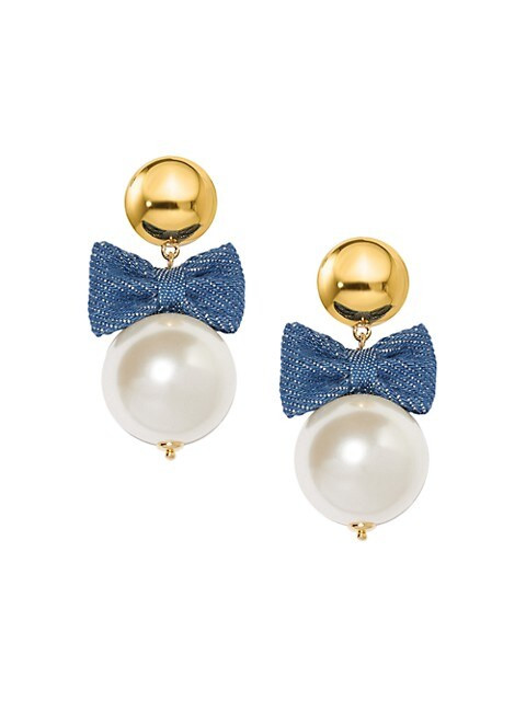 14K Goldplated Bow & Faux Pearl Drop Earrings | Saks Fifth Avenue