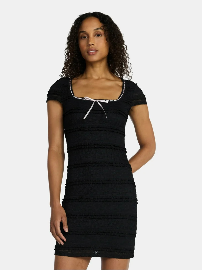 Madden NYC Women’s Texture Lace Mini Dress with Short Sleeves, Sizes XXS-XXL | Walmart (US)