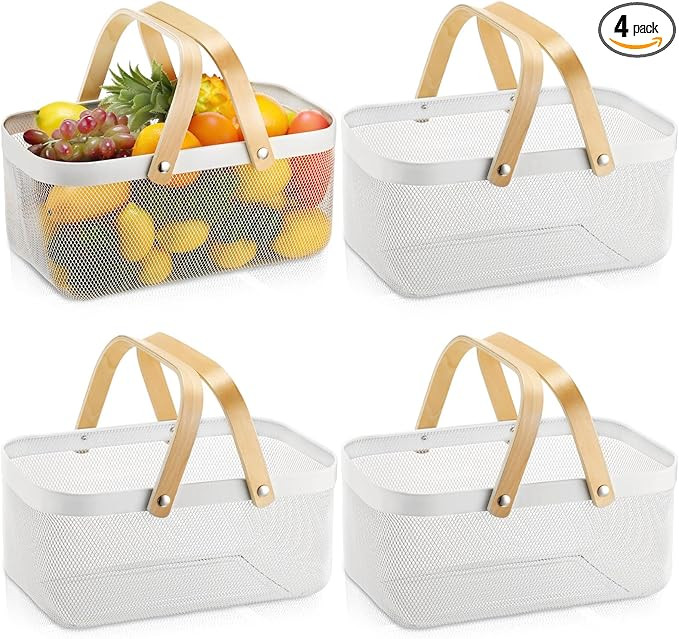 Sadnyy 4 Pcs Metal Wire Storage Basket with Handle Mesh Garden Harvest Basket Durable Vegetables ... | Amazon (US)
