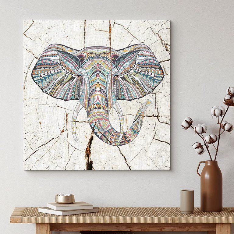 Wall26 Square Canvas Wall Art - Tribal Elephant Wood Effect Canvas - Giclee Print Gallery Wrap Mo... | Walmart (US)