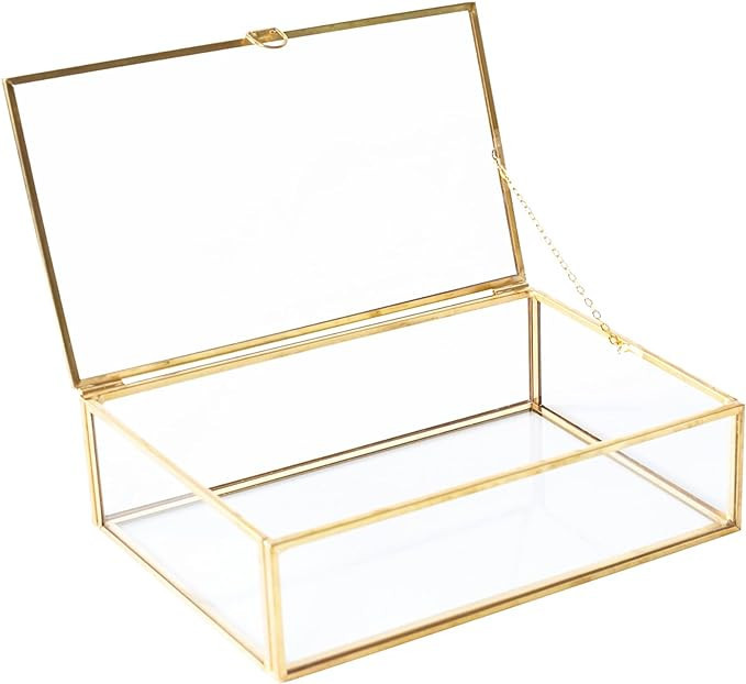 Utopz Large Vintage Golden Lidded Glass Box, Rings Bracelet Organizer Home Decor, Edge Bracelet D... | Amazon (US)