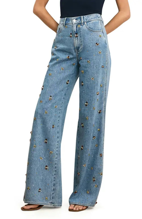 Veronica Beard Kasey Embellished Wide Leg Jeans in Silver Dust at Nordstrom, Size 23 | Nordstrom