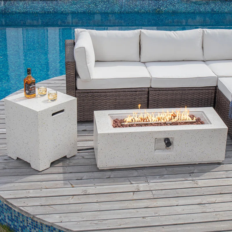 13'' H x 42'' W Concrete Propane Outdoor Fire Pit Table | Wayfair North America