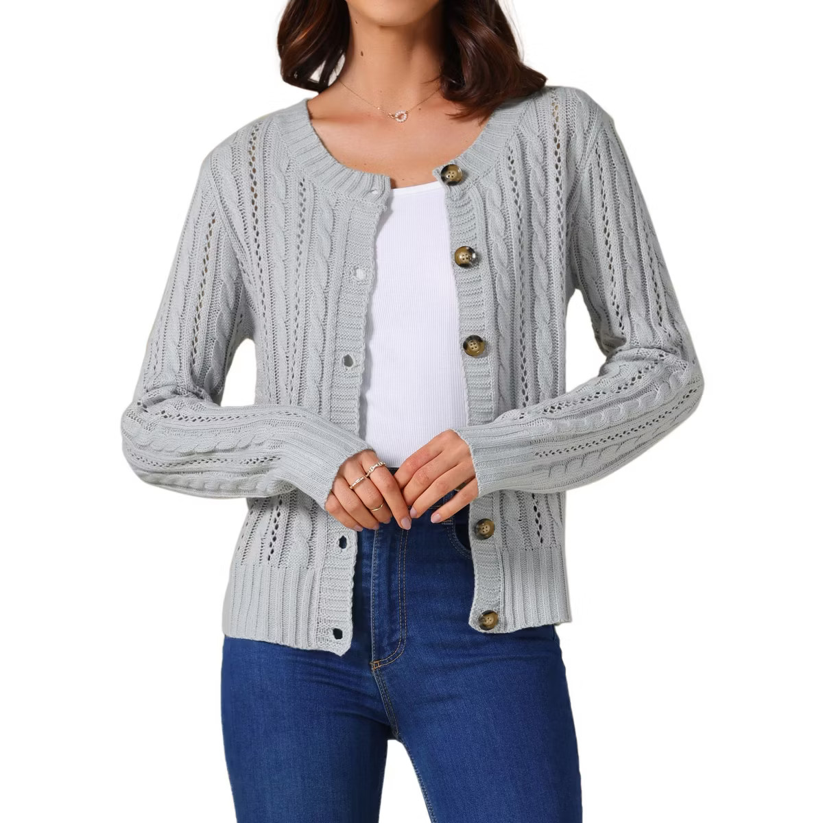 INSPIRE CHIC Women's Open Front Button Down Cable Knit Long Sleeve Fall Cardigan Sweaters | Target
