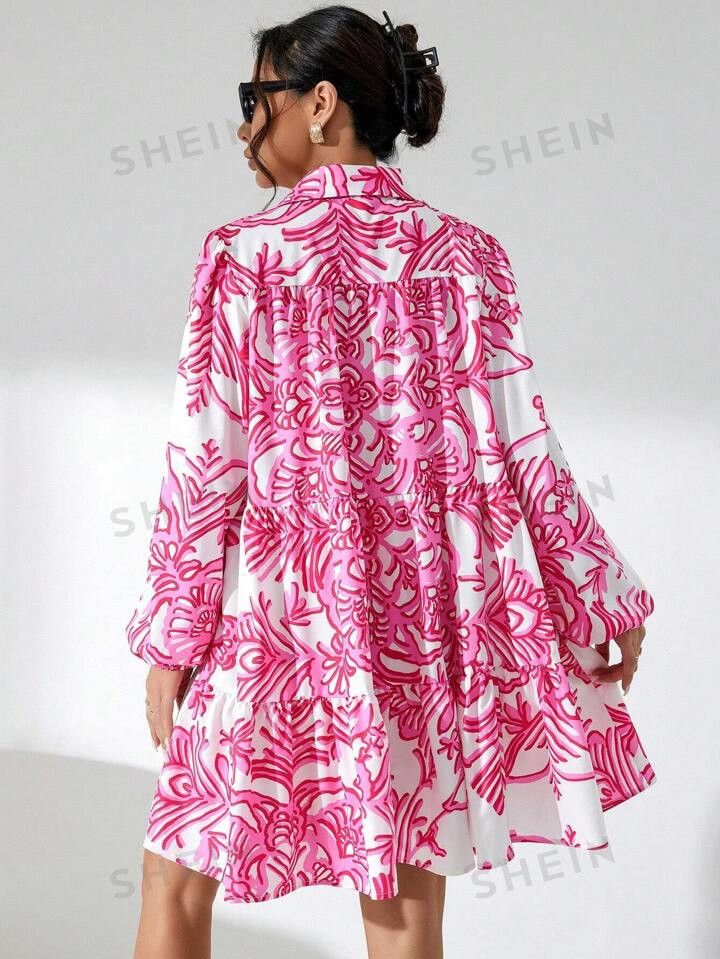 SHEIN Privé Floral Print Ruffle Hem Smock Dress Without Belt | SHEIN
