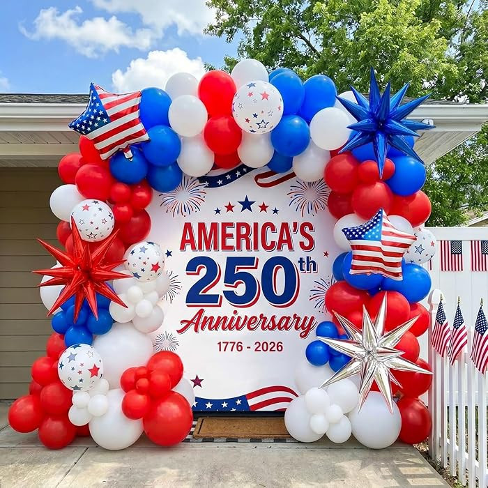 150Pcs Red White and Blue Balloon Garland Arch Kit for America's 250th Anniversary, Patriotic Dec... | Amazon (US)