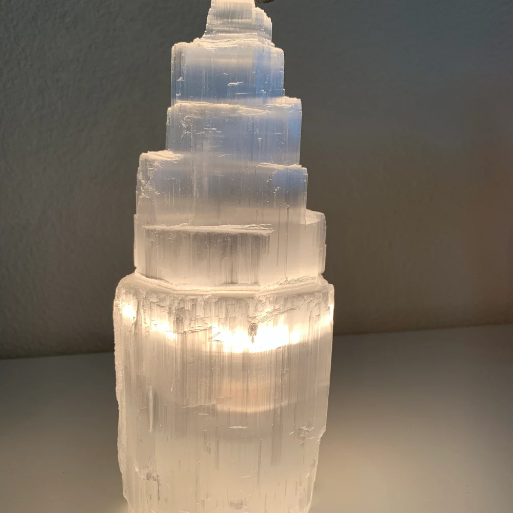 8" Selenite Tower Lamp, Selenite Lamp, Selenite Light - Etsy | Etsy (US)