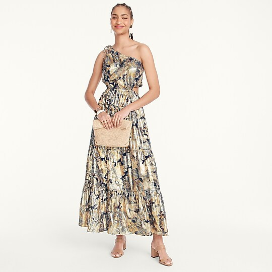 Collection one-shoulder silk-Lurex® dress in lily swirl | J. Crew US