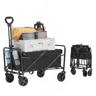 Collapsible Folding Wagon, 2 Cu.Ft Beach Wagon Cart With All-Terrain 5In Wheels, Heavy Duty Folding Wagon Cart 220 Lbs Weight Capacity With Drink Hold | Wayfair North America
