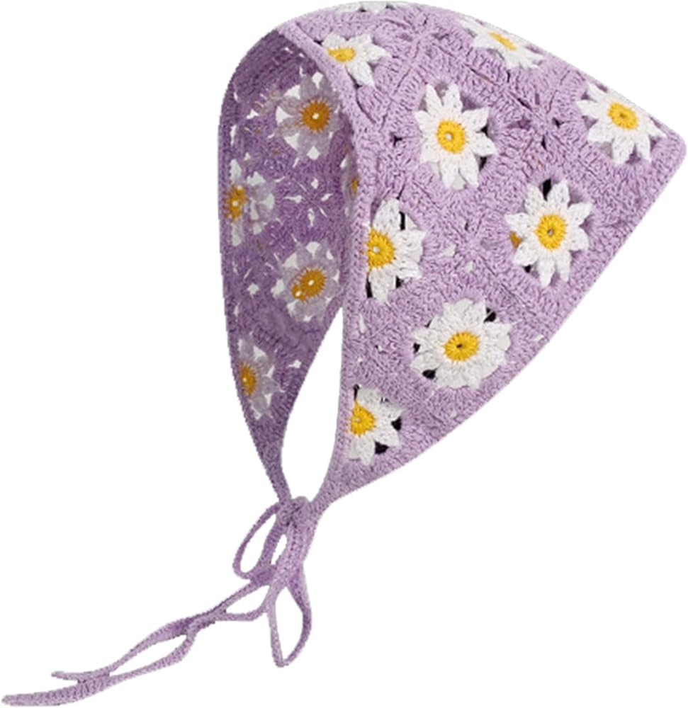 Crochet Bandana Head Kerchief Knitted Hair Scarf Boho Vintage Headbands Triangle Hair Tie Handmad... | Amazon (US)
