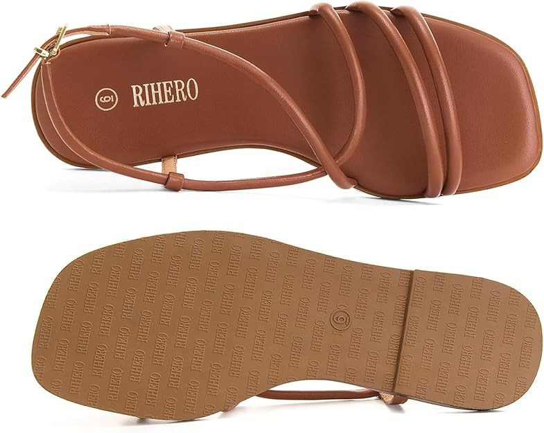 Rihero Women's Strappy Flat Sandals Summer Lace Up Open Toe Comfortable Slip-On Ankle Strap Sanda... | Amazon (US)