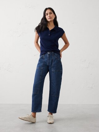 Mid-Rise Barrel-Leg Patchwork Jean | Banana Republic Factory