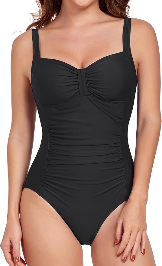Vevarble Women's Tummy Control One Piece Swimsuit-Vintage Ruched Slimming Adjustable Straps Paddi... | Amazon (US)