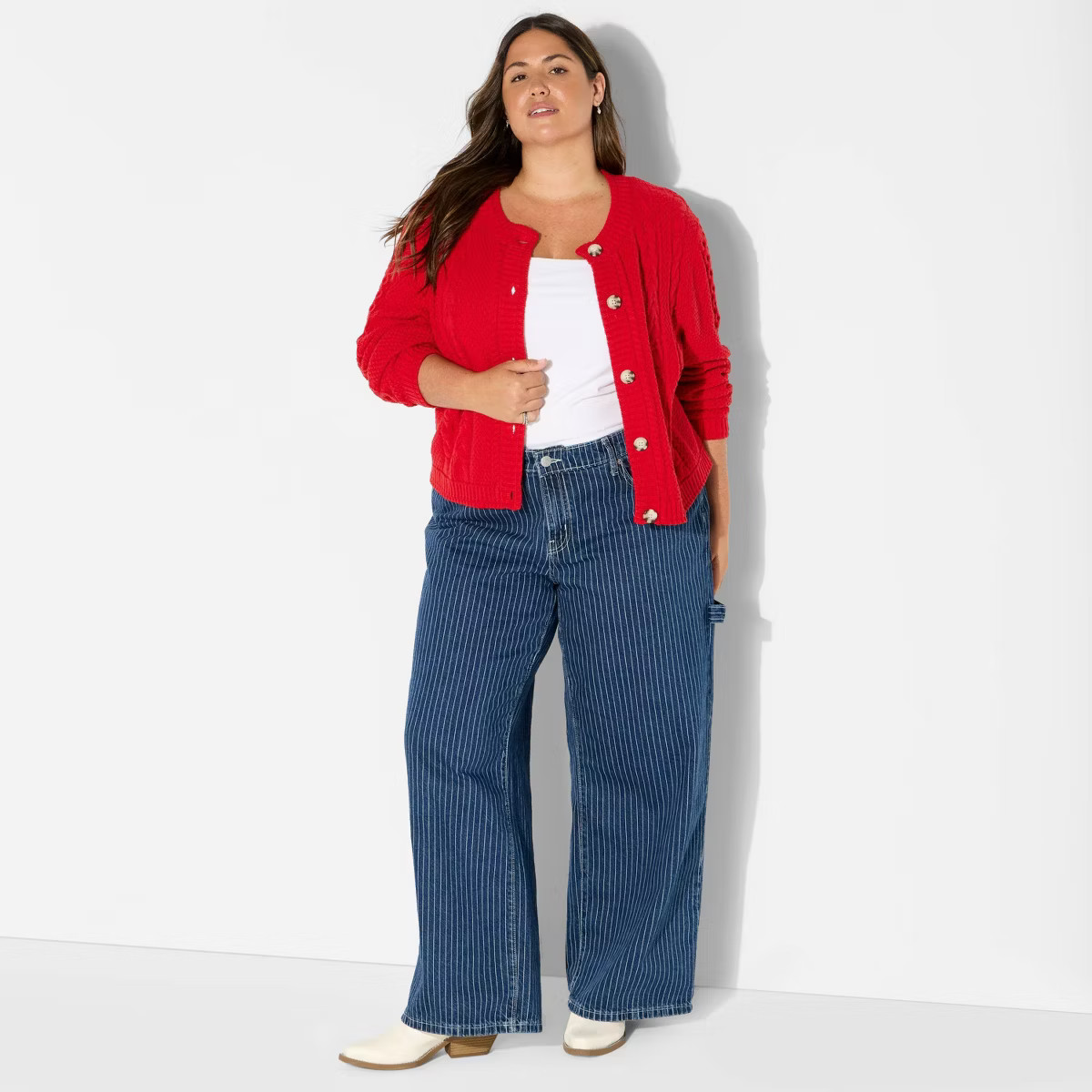 Women's Crewneck Heritage Cable Cardigan - Wild Fable™ Rose Red 2X | Target