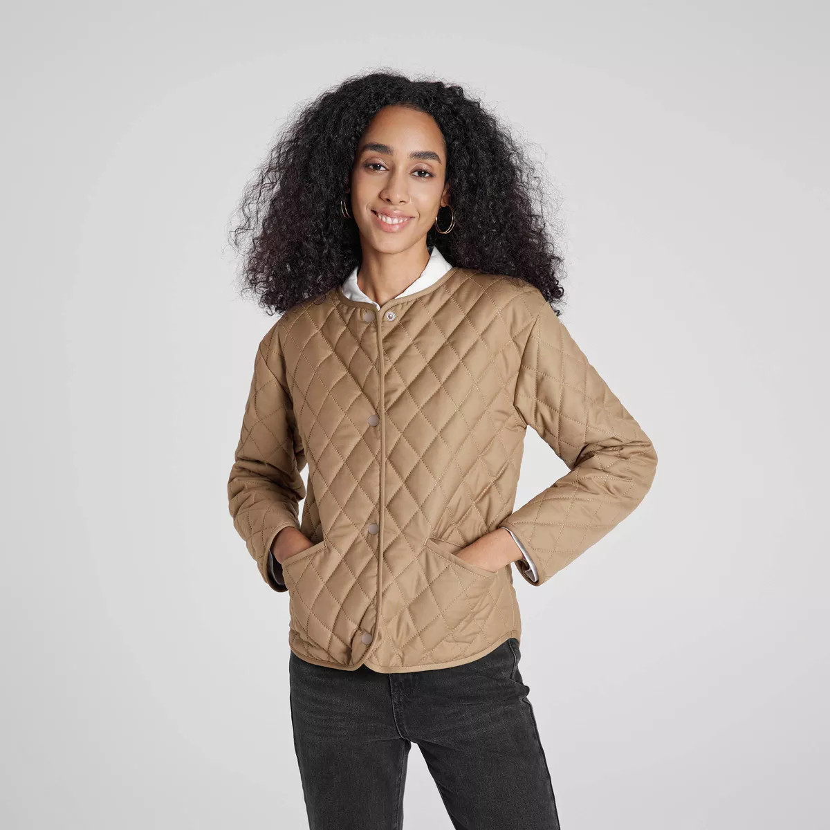 Women's Quilted Jacket - A New Day™ Khaki L | Target