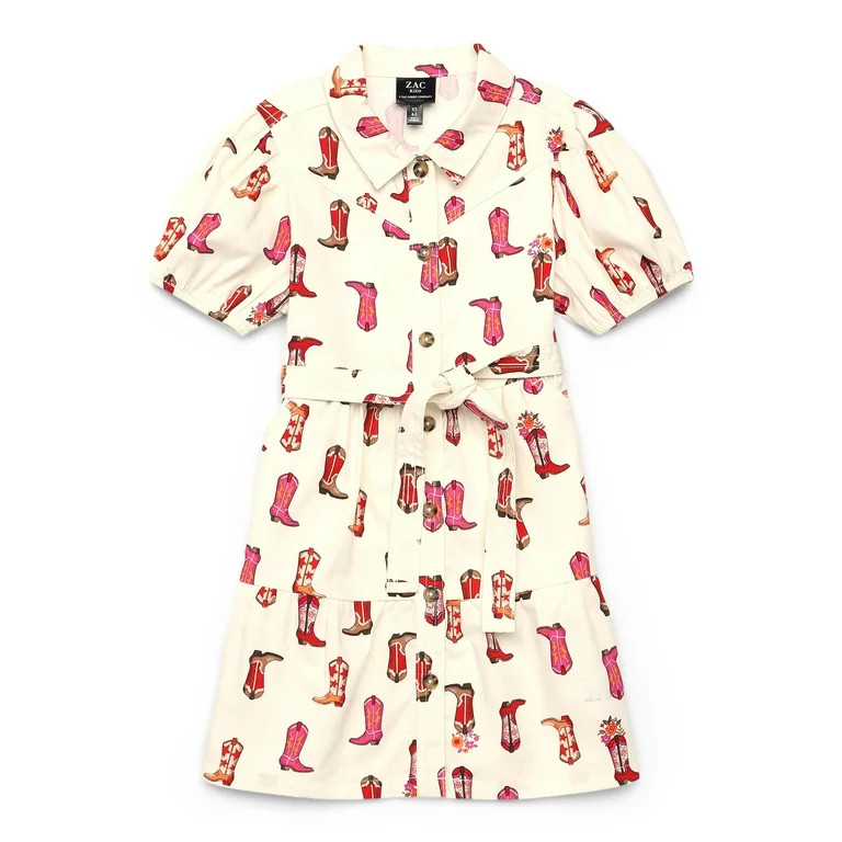 Zac Kids Cowgirl Boots Print Collar Dress with Sash Belt, Sizes 4-18 | Walmart (US)
