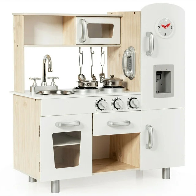Gymax Vintage Play Kitchen Pretend Kids Cooking Playset Toys w/Water Dispense - Walmart.com | Walmart (US)