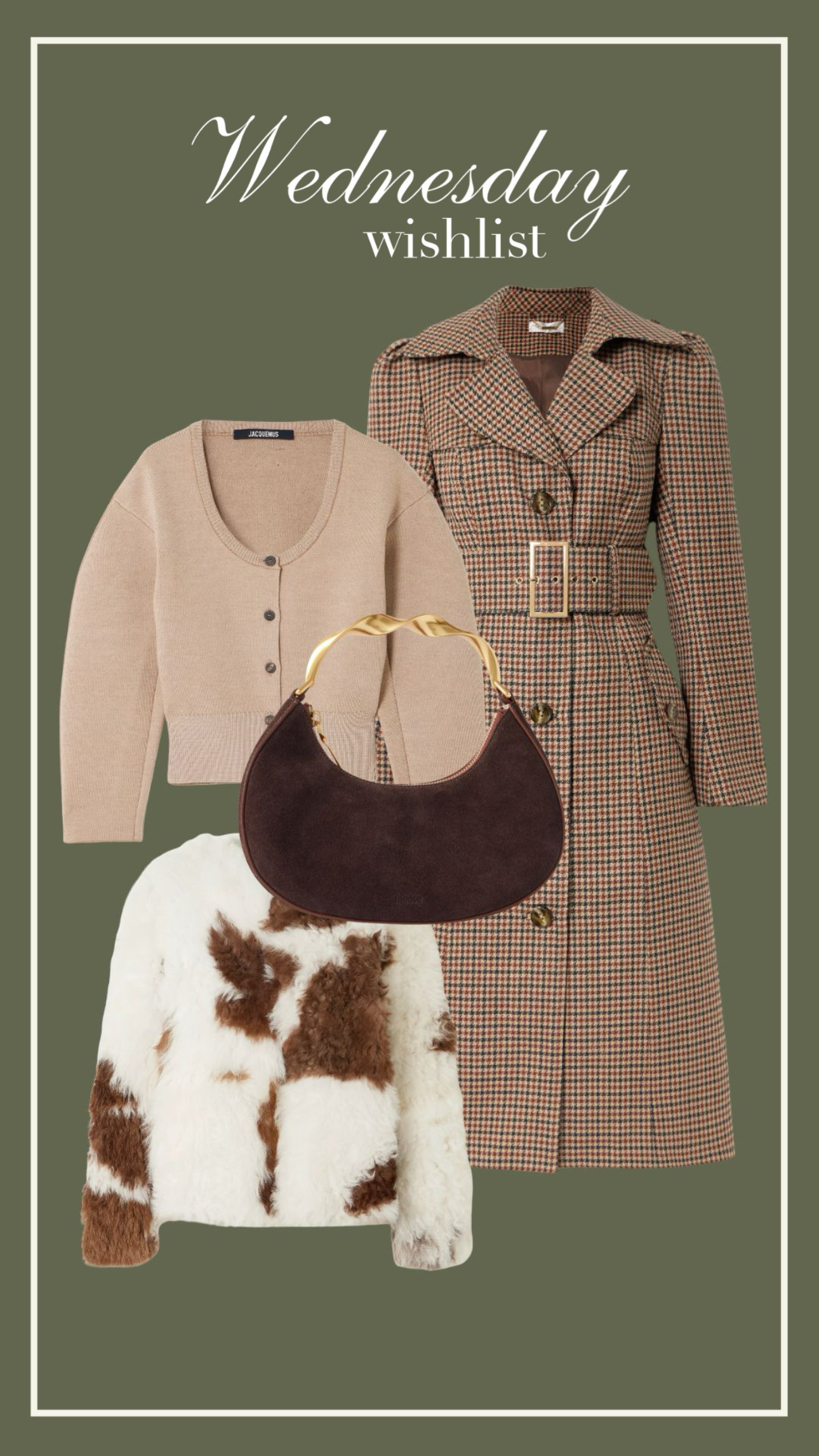 My luxury wishlist for a timeless, Autumnal wardrobe from Net-A-Porter 🫶🏻 Tweed trench coat, brown suede accessories and knitted cardigan 🤎 

 #LTKautumn #LTKwinter #LTKstyletip