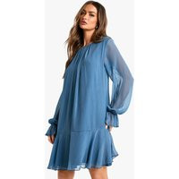 boohoo Women's Crinkle Chiffon Ruffle Mini Dress in Slate Blue | Size: 6 | Denim/Chiffon | boohoo (US & Canada)