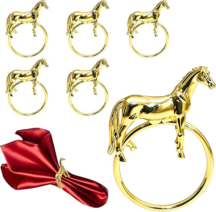 Gold Horse Napkin Rings Set of 6 Western Napkin Rings for Christmas Halloween Thanksgiving Banque... | Amazon (US)