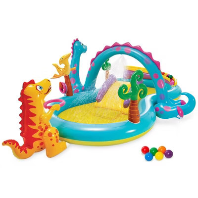 Intex 11ft x 7.5ft x 44in Dinoland Inflatable Kiddie Swimming Pool with Slide, Dino Arch Water Sprayer and Games for Ages 2+ | Target