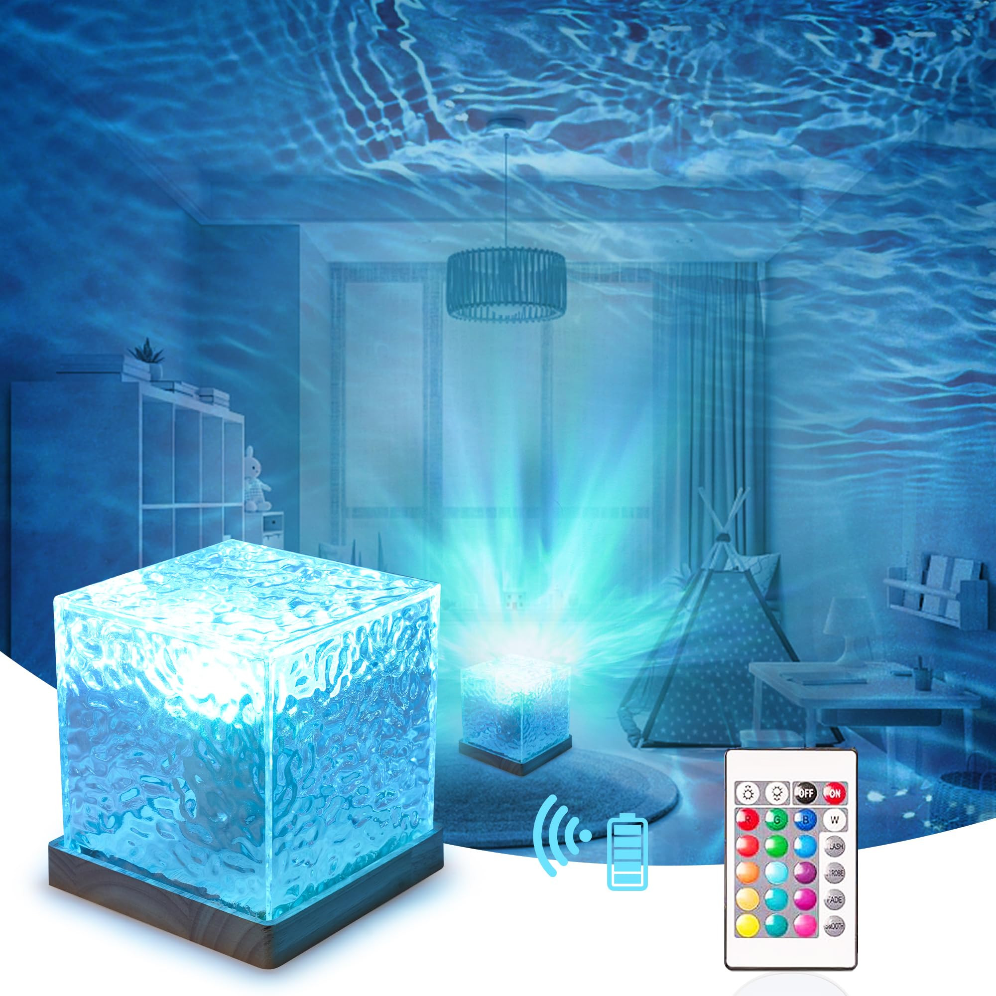 RICHMYC Ocean Wave Projector Light, 16 Colors Gradual Rotating Water Lamp with Remote Control, Be... | Amazon (US)