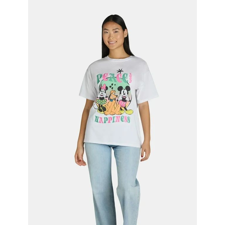 Disney Mickey and Minnie Mouse Women’s Graphic Print Tee with Short Sleeves, Sizes XXS-XXL | Walmart (US)